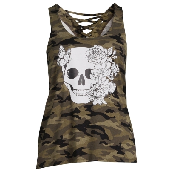 NO Boundaries Juniors Sleeveless Lace-Up Back Graphic Skull Tank Top Large 11-13 - Picture 2 of 7